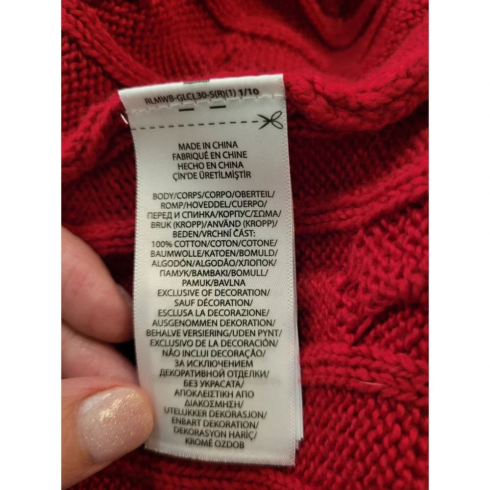 Polo Ralph Lauren Mens XXL Red Cable Knit Cotton Quarter Zip Sweater Blue Pony